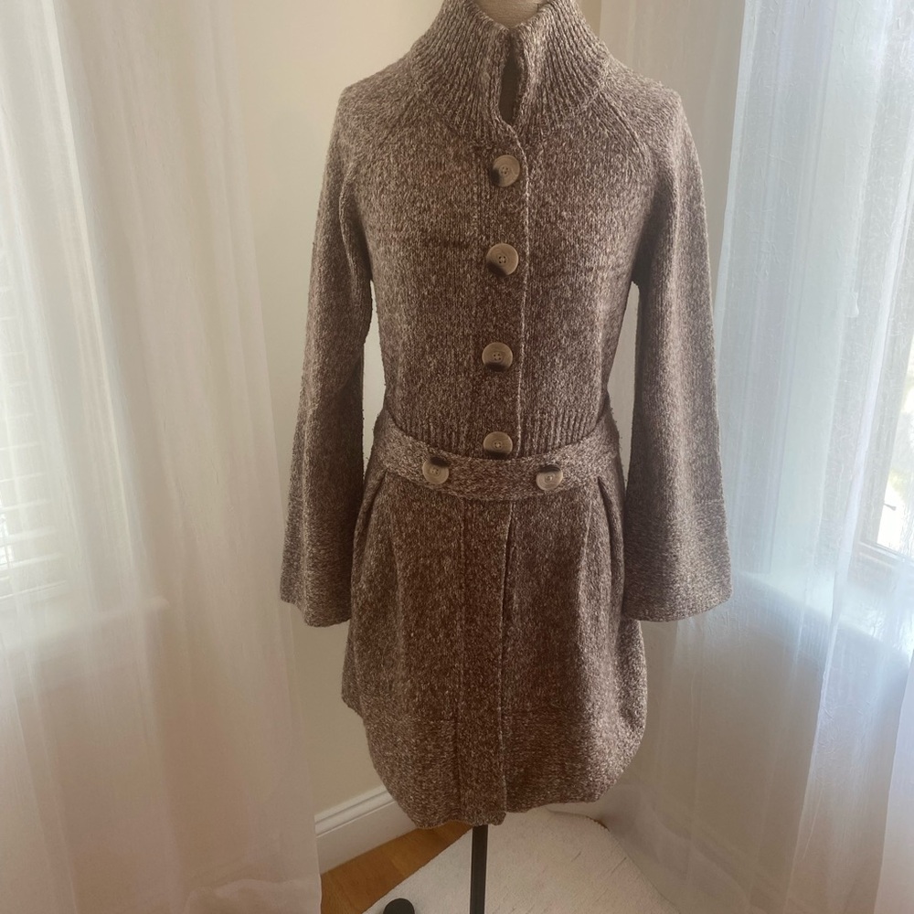 Christopher & Banks Brown Cape Cotton Cardigan with Wool Texture
